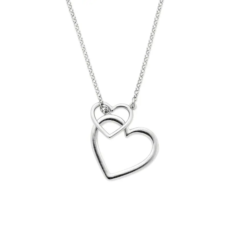 Gerhodineerd 925 zilveren collier met dubbele hartjes