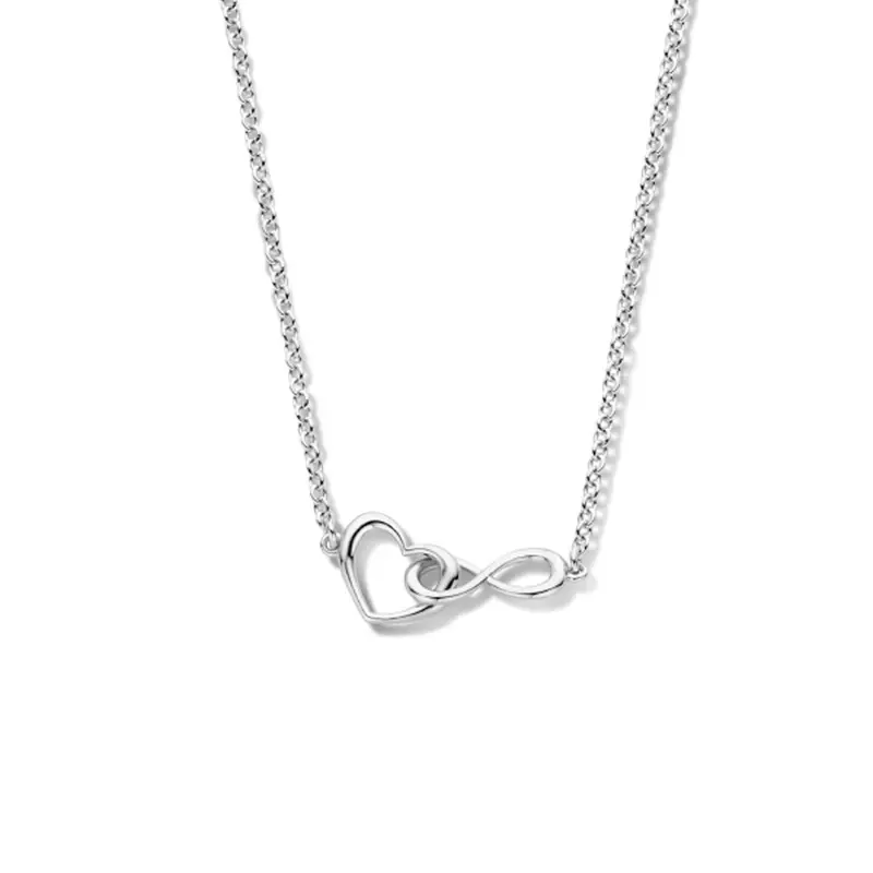 Gerhodineerd 925 zilveren collier met hartje en infinity