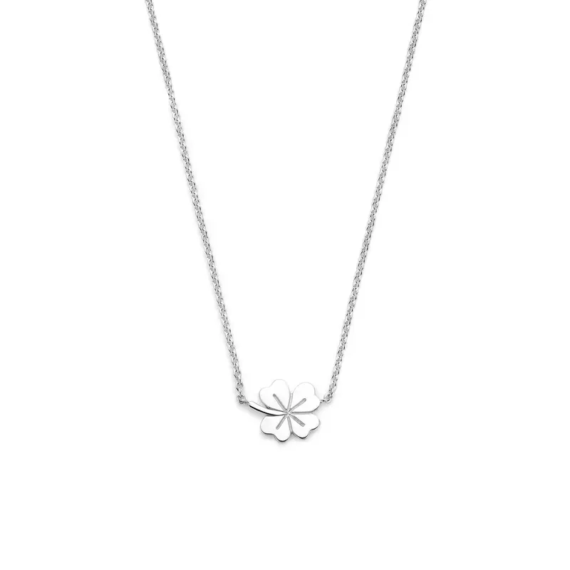 Gerhodineerd 925 Zilveren Collier met Klavertje