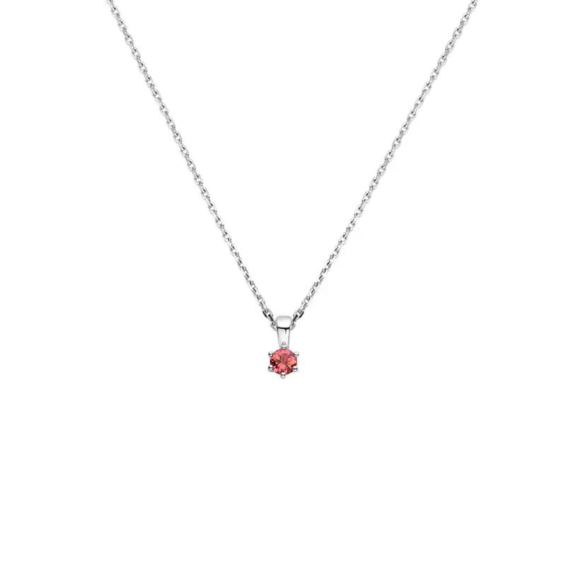 Gerhodineerd 925 zilveren collier met roze toermalijn geboortesteen