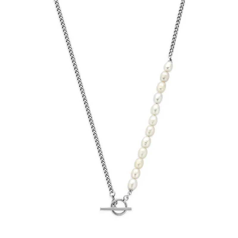 Gerhodineerd 925 zilveren collier met zoetwaterparels en kapittelslot