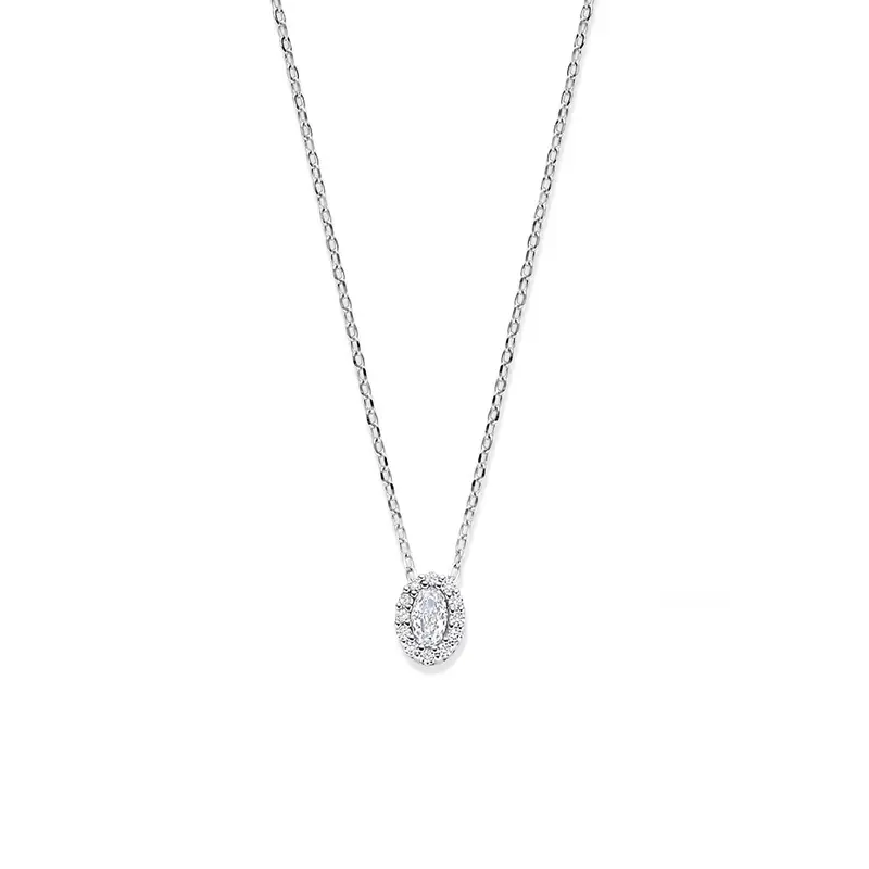 Gerhodineerd zilveren collier met ovaal zirkonia hanger