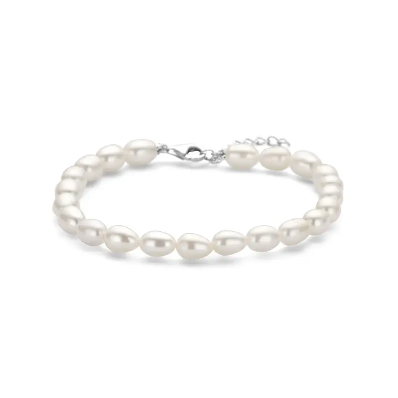 Gerhodineerd zilveren dames armband met parels