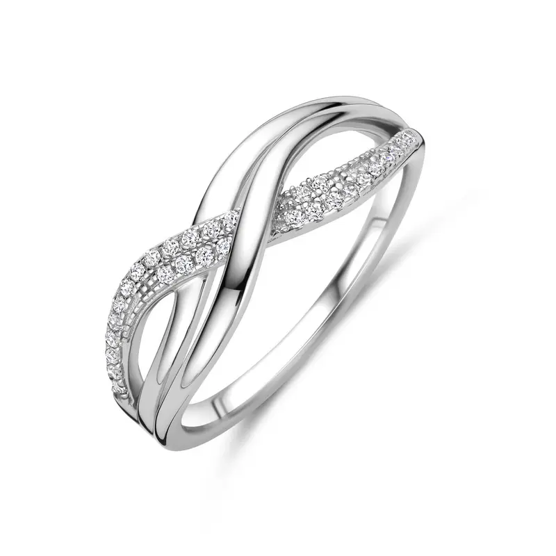 Gerhodineerd zilveren dames ring met zirkonia – 7 mm breed