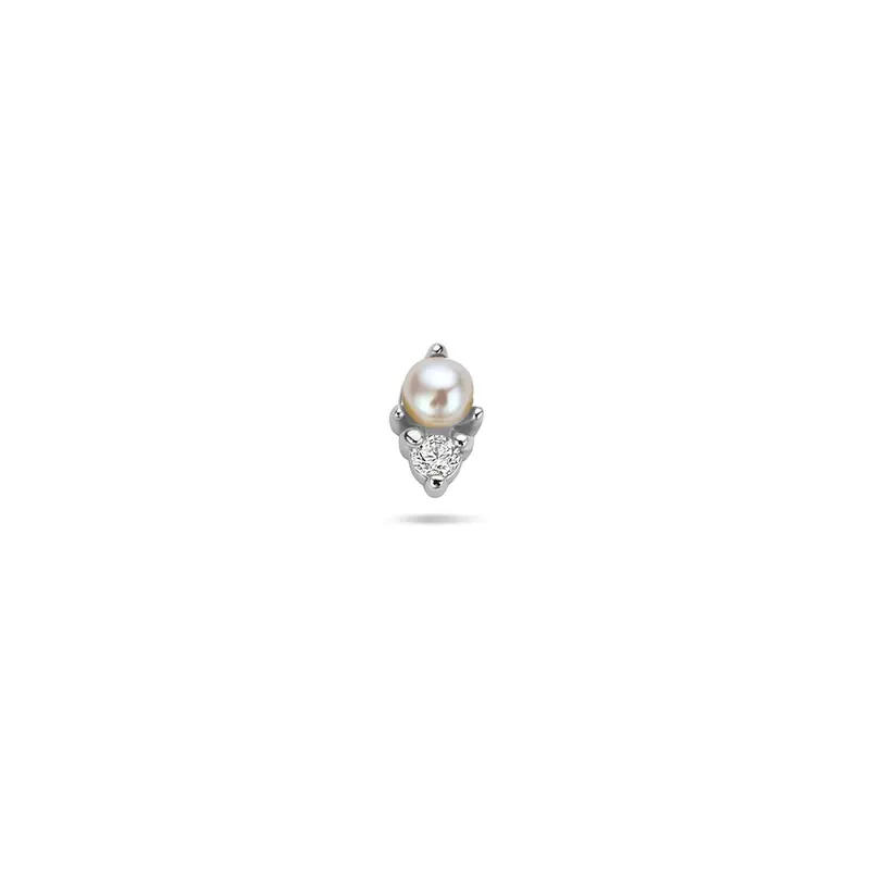 Gerhodineerd zilveren flat back piercing met parel en zirkonia