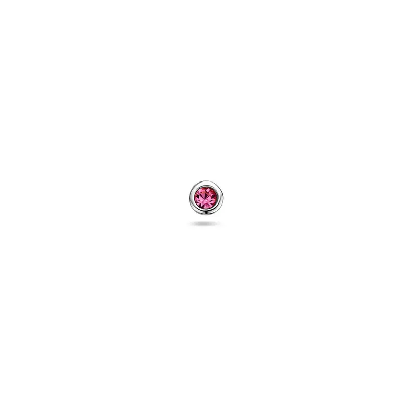 Gerhodineerd zilveren flat back piercing met roze strass