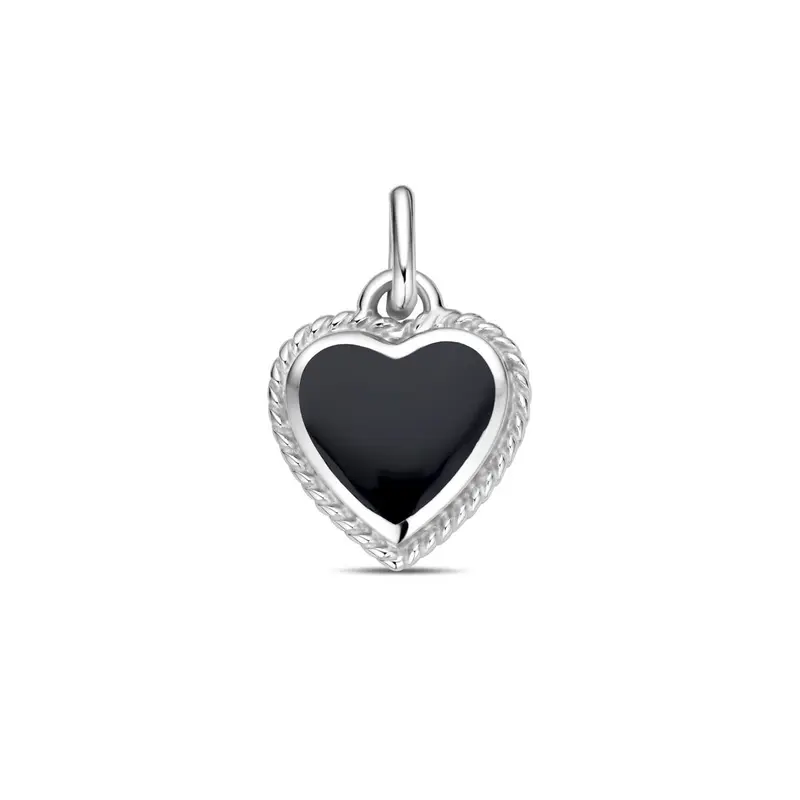 Gerhodineerd Zilveren Hanger met Onyx – Hartvorm 20.5mm