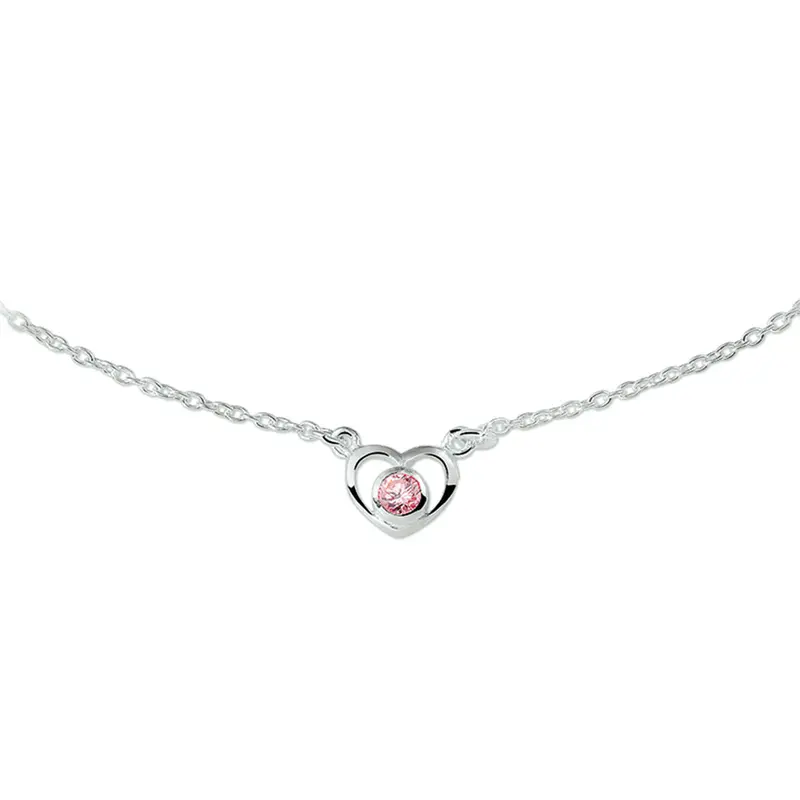 Gerhodineerd Zilveren Ketting met roze Zirkonia voor Kinderen 8 x 9 mm – 1329625