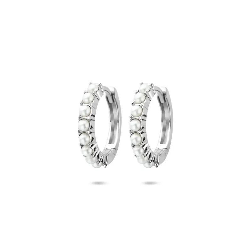 Gerhodineerd zilveren klapoorringen met parels – 15 x 3 mm