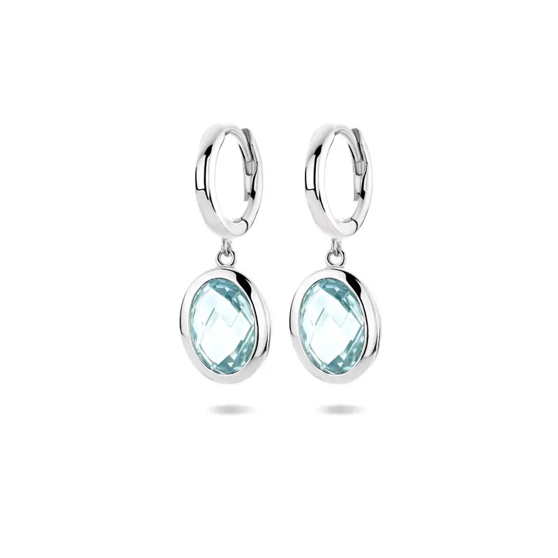 Gerhodineerd zilveren klapoorringen met sky blue topaas – 26 mm