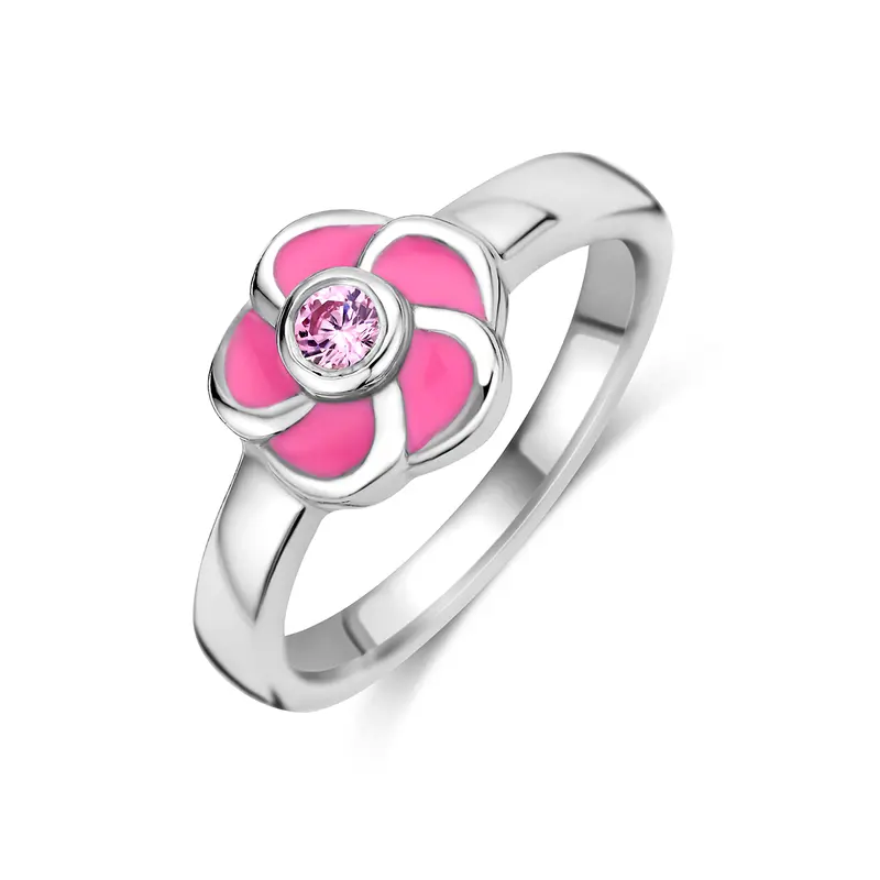 Gerhodineerd Zilveren Ring met roze Zirkonia voor Kinderen 7,5 mm – 1327454