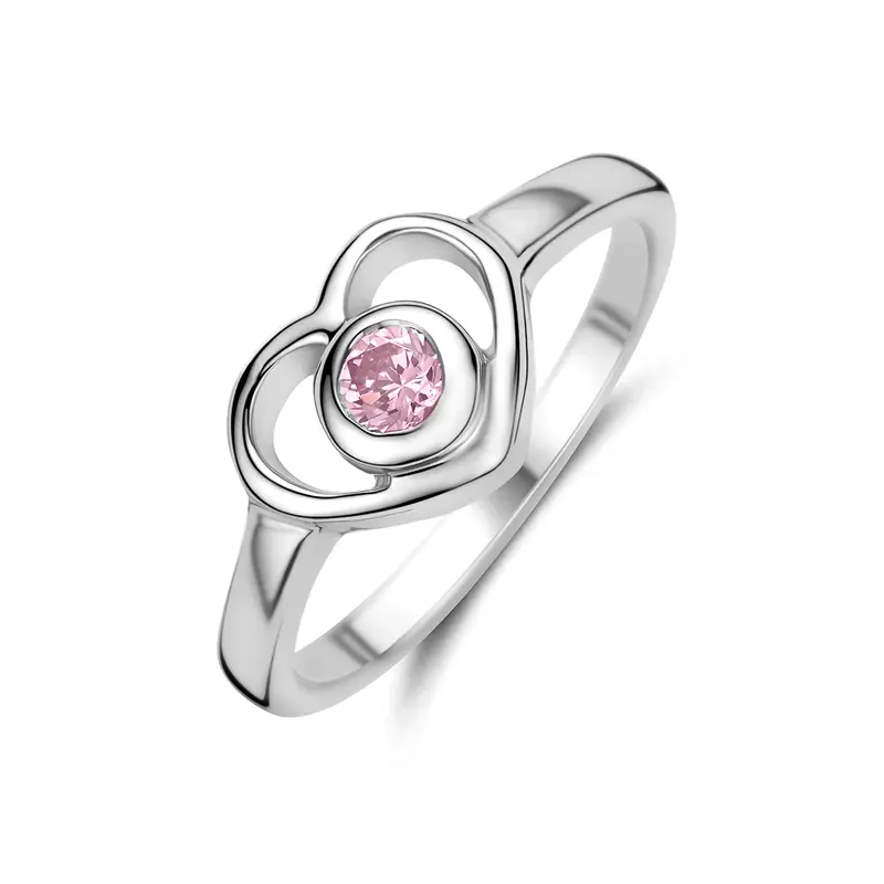 Gerhodineerd Zilveren Ring met roze Zirkonia voor Kinderen 7,5 mm – 1327549