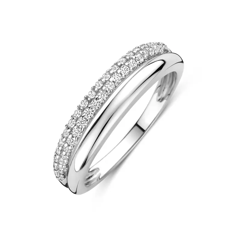 Gerhodineerd zilveren ring met transparante zirkonia 5mm