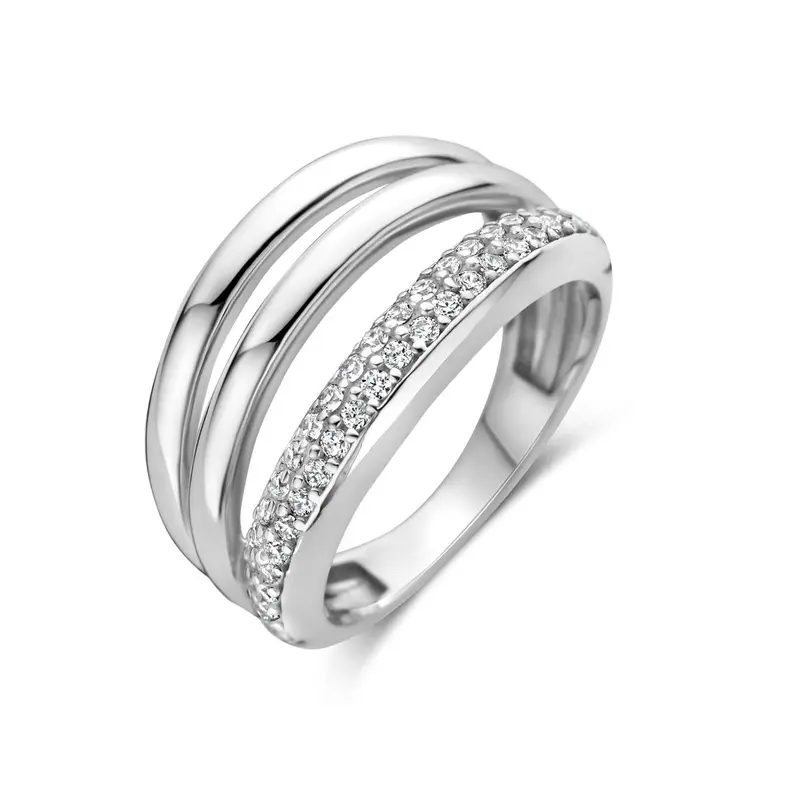 Gerhodineerd zilveren ring met zirkonia pavé 925
