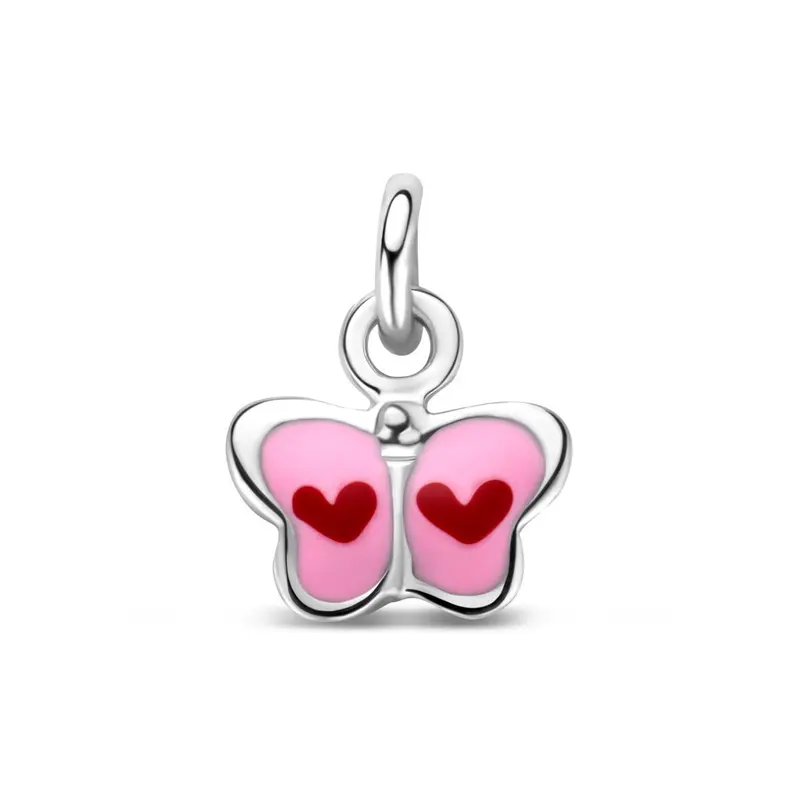 Gerhodineerd zilveren vlinder hanger met emaille