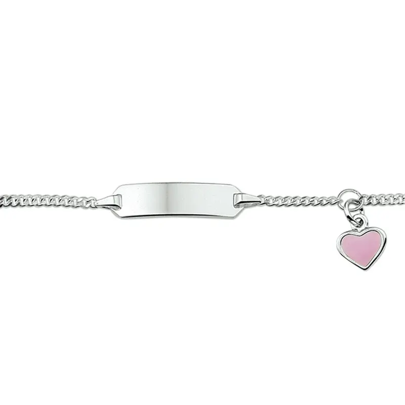 Gerhodineerde zilveren kinder graveerarmband met hart emaille