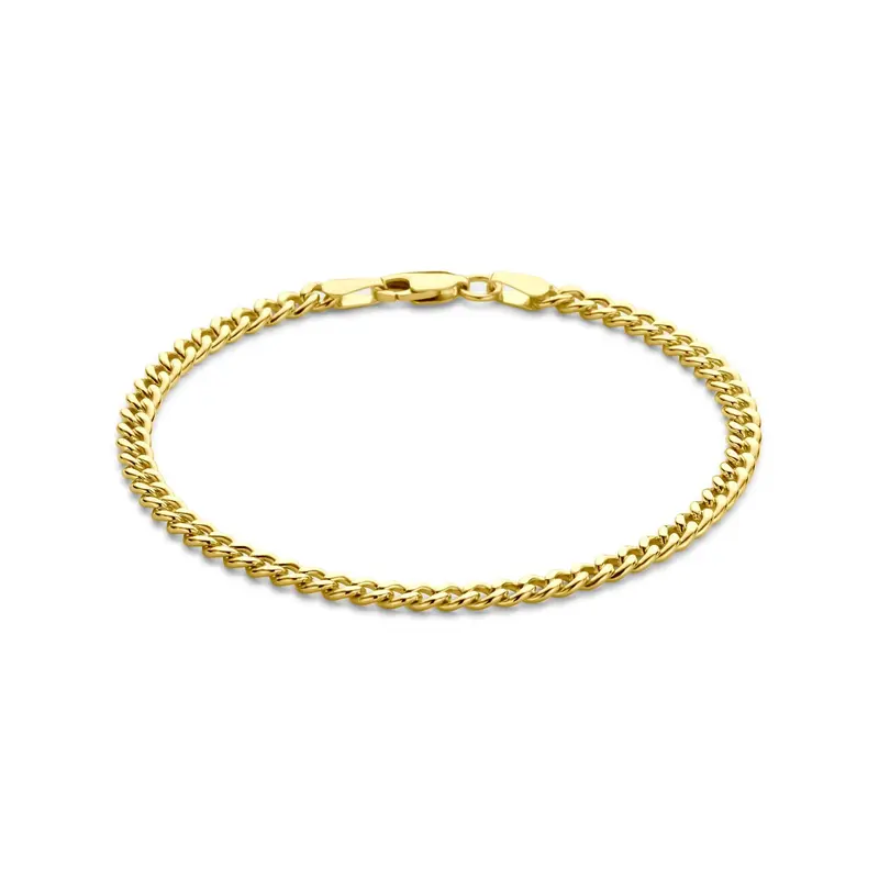 Geslepen gourmette armband– 14k geelgoud met zilverkern, 3.7 mm breed