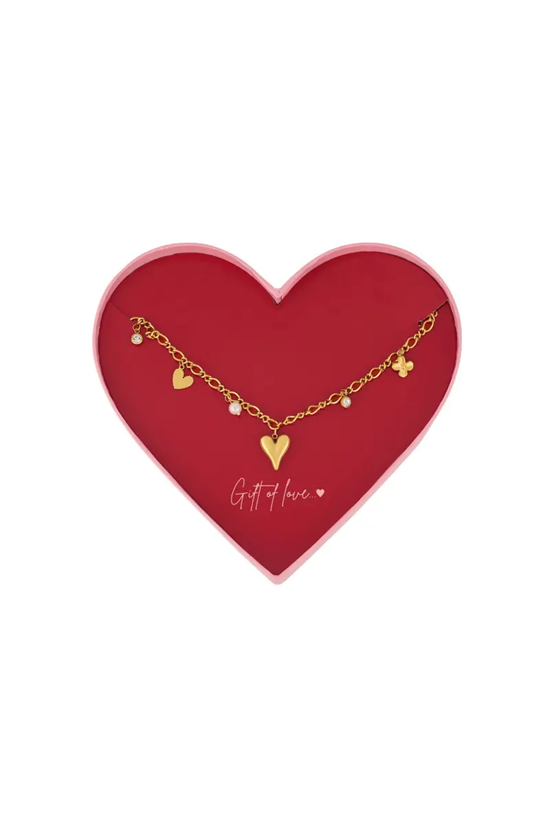 Gift set bedelketting met hartjes goud