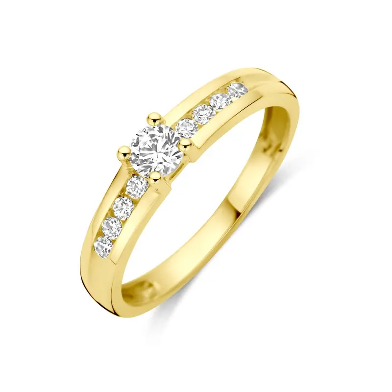 Gouden aanzoeksring – 9k geelgoud met zirkonia, 4 mm breed