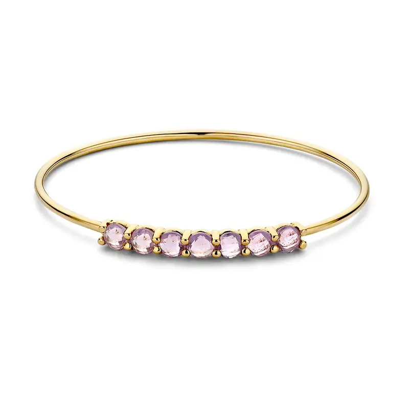 Gouden Bangle met 7 Gefacetteerde Amethisten – 14 Karaat, 60 x 50 mm