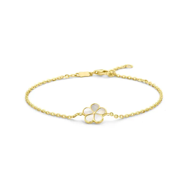 Gouden dames armband 14k met parelmoer bloem