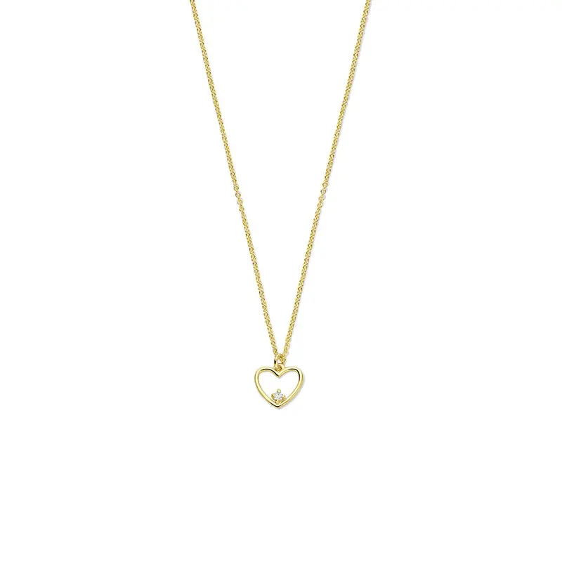 Gouden dames ketting 14k met hartje en diamant
