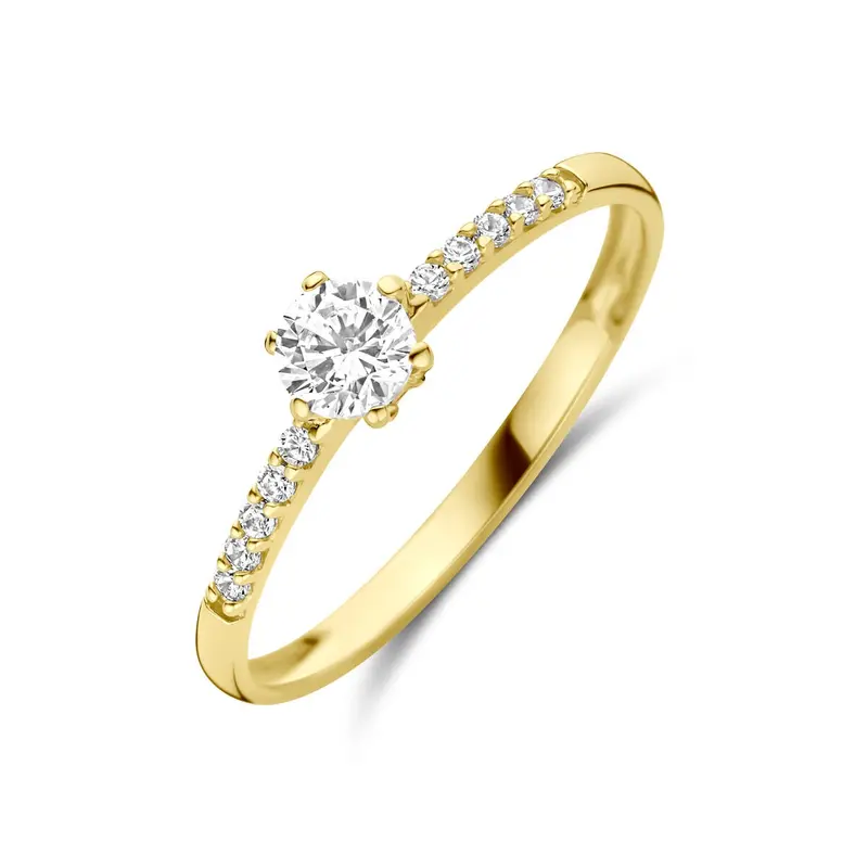 Gouden damesring met zirkonia – 14k geelgoud