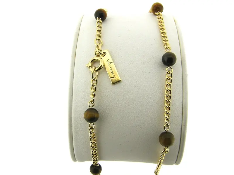 Gouden gourmet collier met tijgeroog edelsteentjes