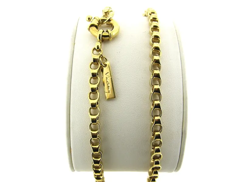 Gouden halsketting jasseron schakel collier met vast dubbel oog