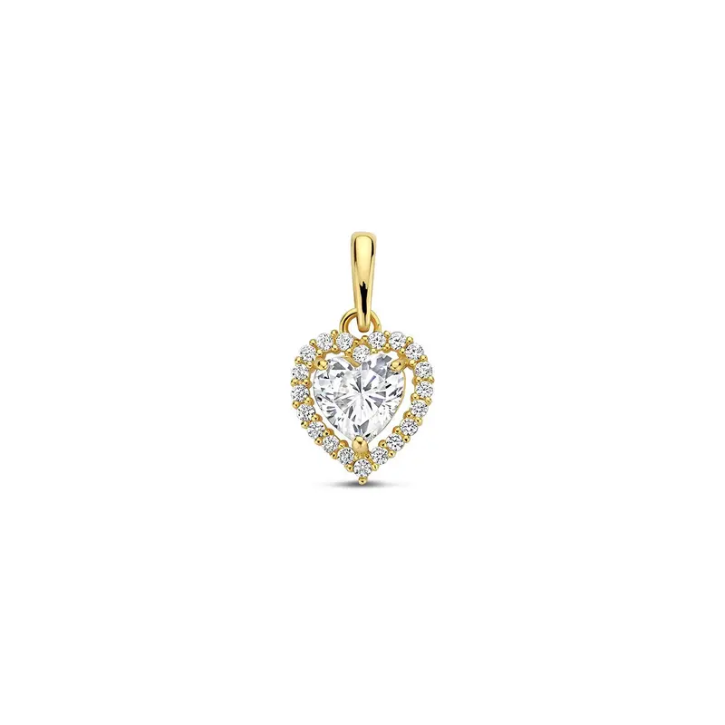 Gouden hanger met hart en zirkonia – 14k, entourage zetting