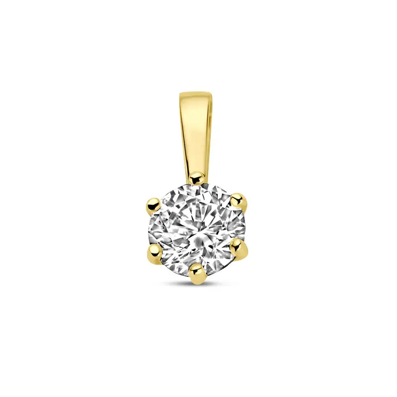 Gouden hanger met zirkonia – 9k geelgoud, solitaire met 6-poots chaton