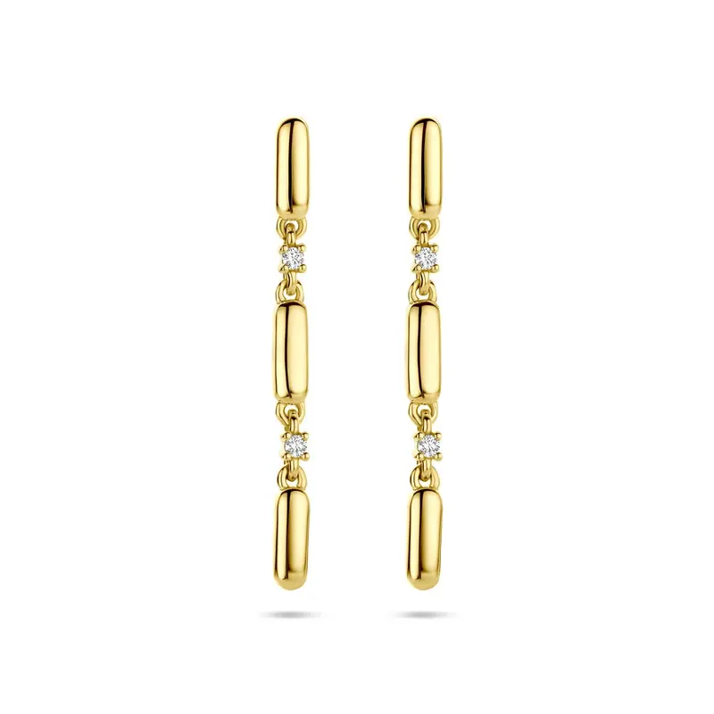 Gouden oorhangers met diamant – 14k geelgoud, 0.06ct briljantgeslepen (2x 0.03ct) h si 32 mm