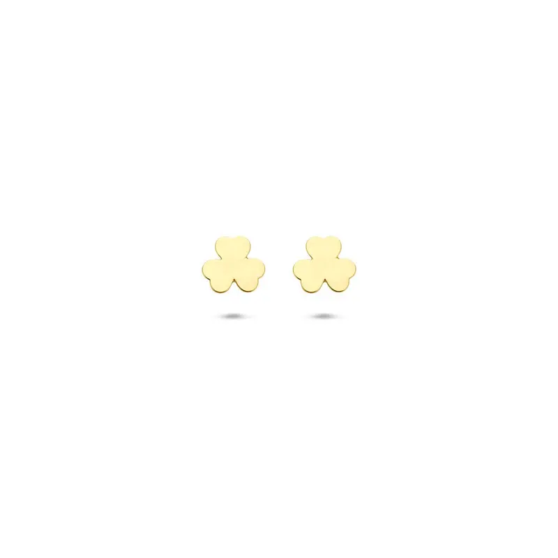 Gouden oorknoppen 14k – klavertje vier 5 mm