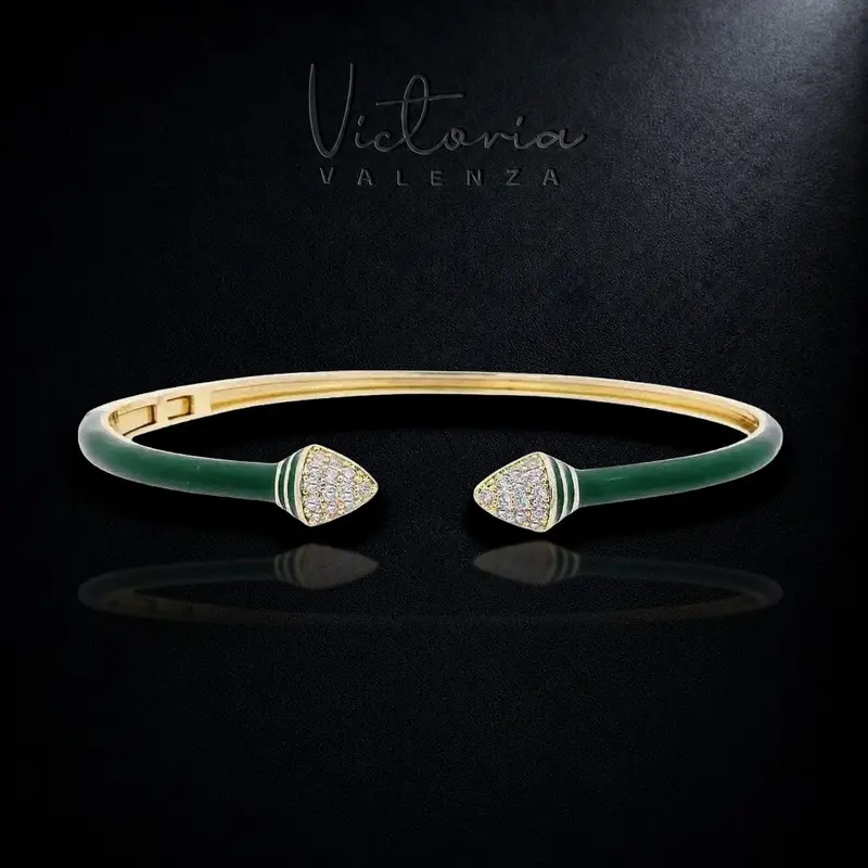 Goudkleurige Armband met Groene Emaille en Zirkonia Stenen