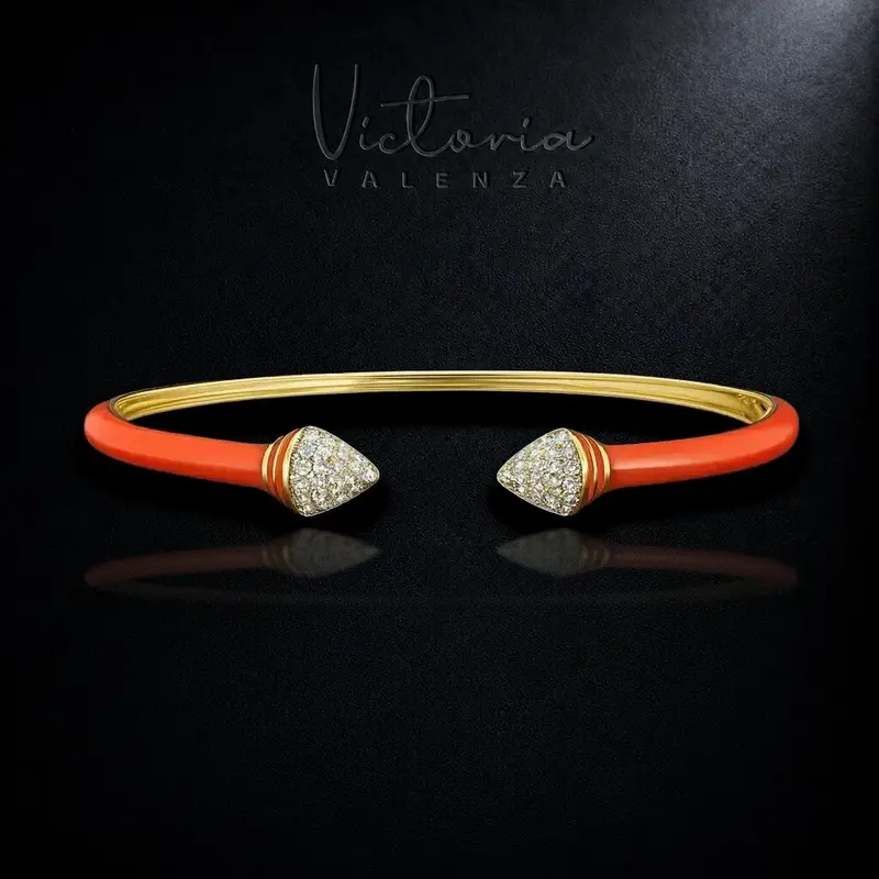 Goudkleurige Armband met Oranje Emaille en Zirkonia Stenen