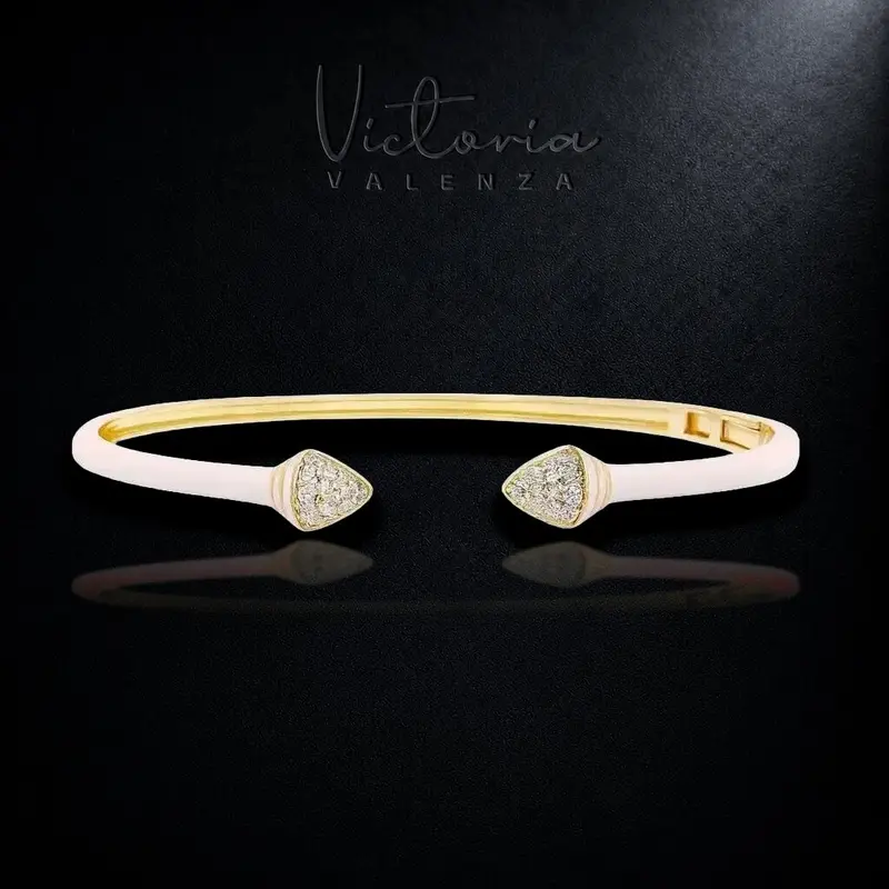 Goudkleurige Armband met Witte Emaille en Zirkonia Stenen