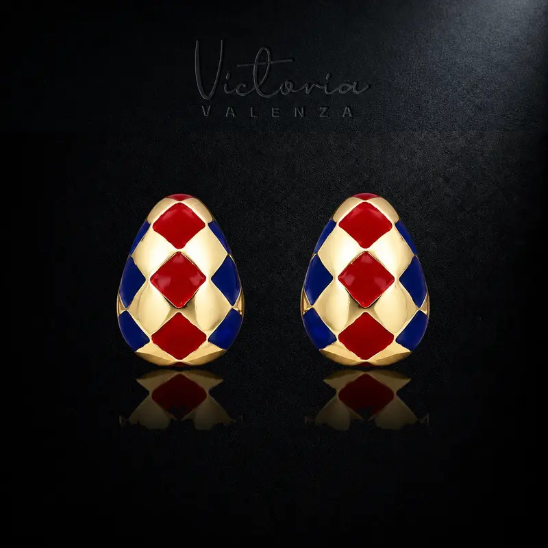 Goudkleurige Bellagio Clip Oorbellen met Emaille
