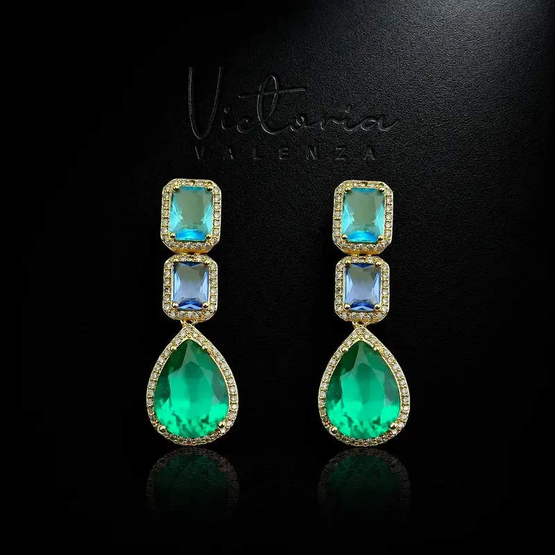 Goudkleurige Oorbellen met Multicolor Zirkonia Stenen
