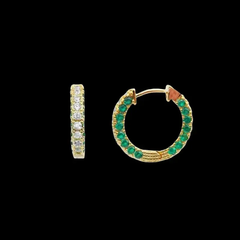 Goudkleurige Oorringen met Witte en Groene Zirkonia Stenen