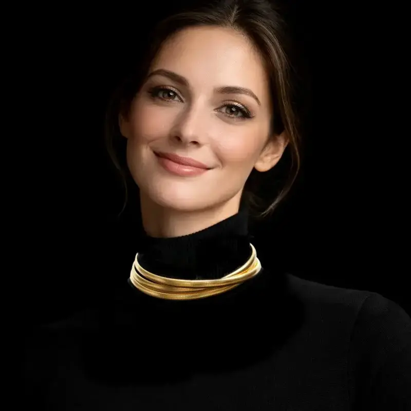 Goudkleurige RVS 3 Rij Collier/Choker