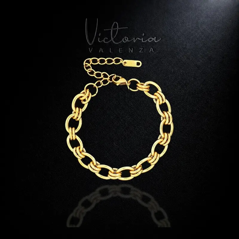 Goudkleurige RVS Ovale Fantasie Schakelarmband