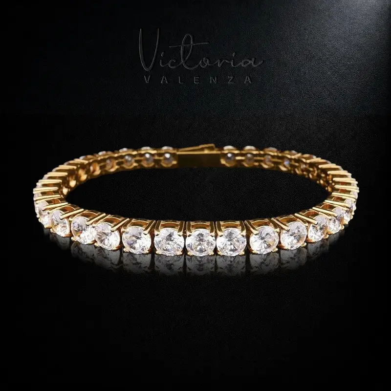 Goudkleurige RVS Tennisarmband met 5 mm Zirkonia Stenen 19,5 cm