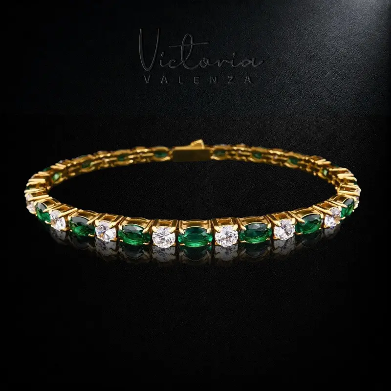 Goudkleurige RVS Tennisarmband met Groene Zirkonia Stenen
