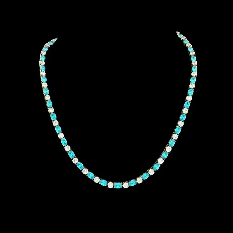 Goudkleurige RVS Tenniscollier met Blauwe Zirkonia Stenen