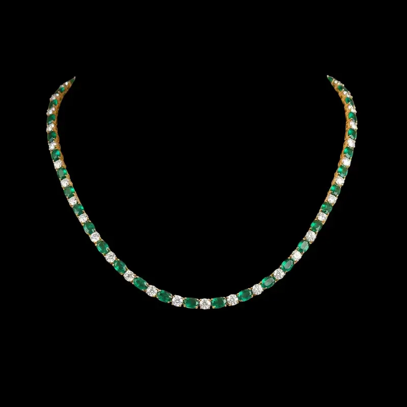 Goudkleurige RVS Tenniscollier met Groene Zirkonia Stenen