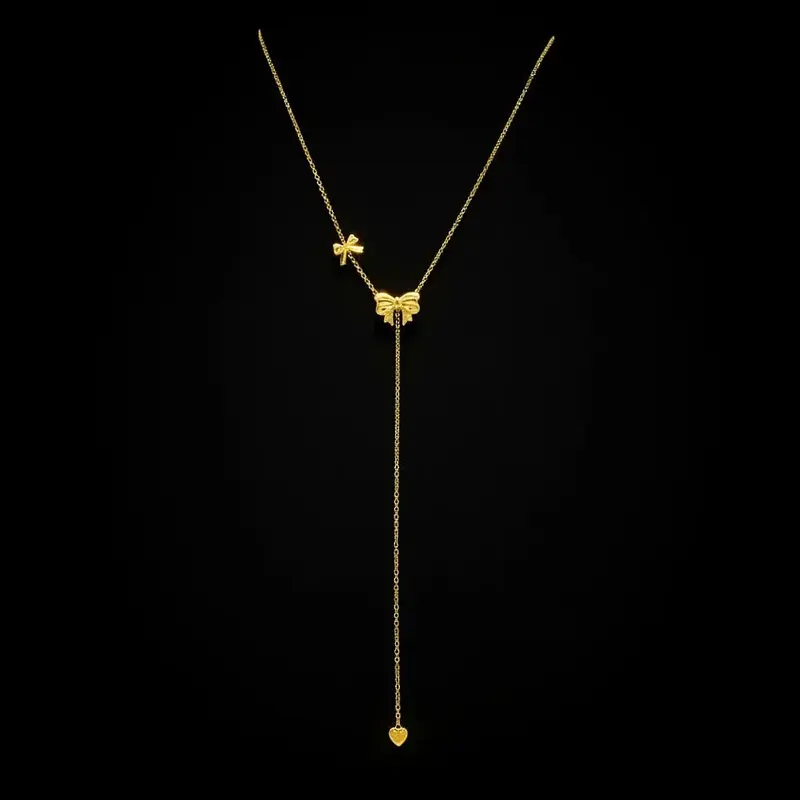 Goudkleurige RVS Y-Collier met Strik Motieven