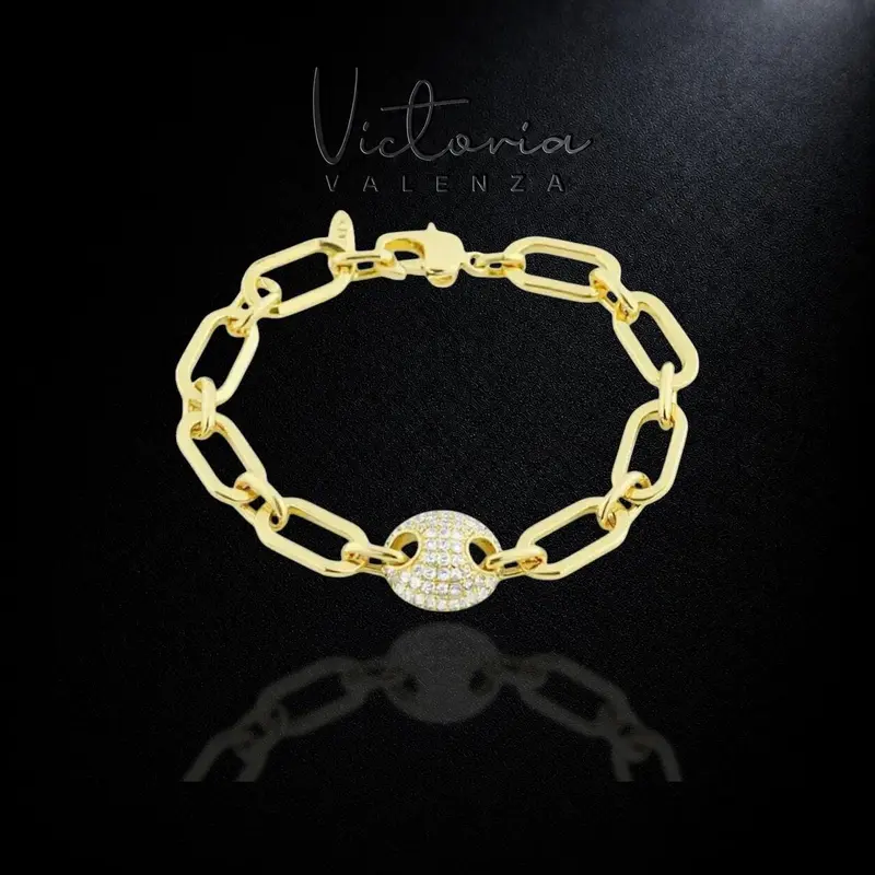 Goudkleurige Schakelarmband Koffieboon-Ornament met Zirkonia Stenen