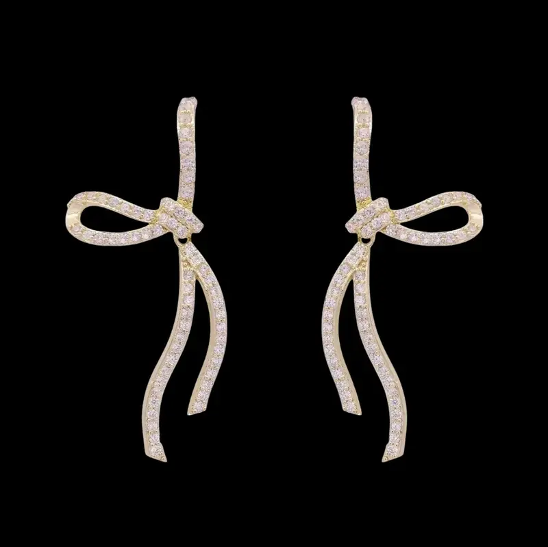 Goudkleurige Strik Clip Oorbellen met Zirkonia Stenen