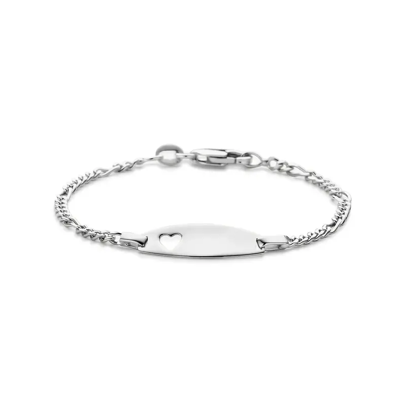 graveerarmband hartje 11 - 13 cm zilver wit