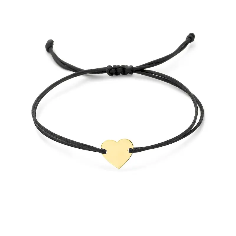 Graveerarmband hartje polyester zwart max. 14K goud 20 cm